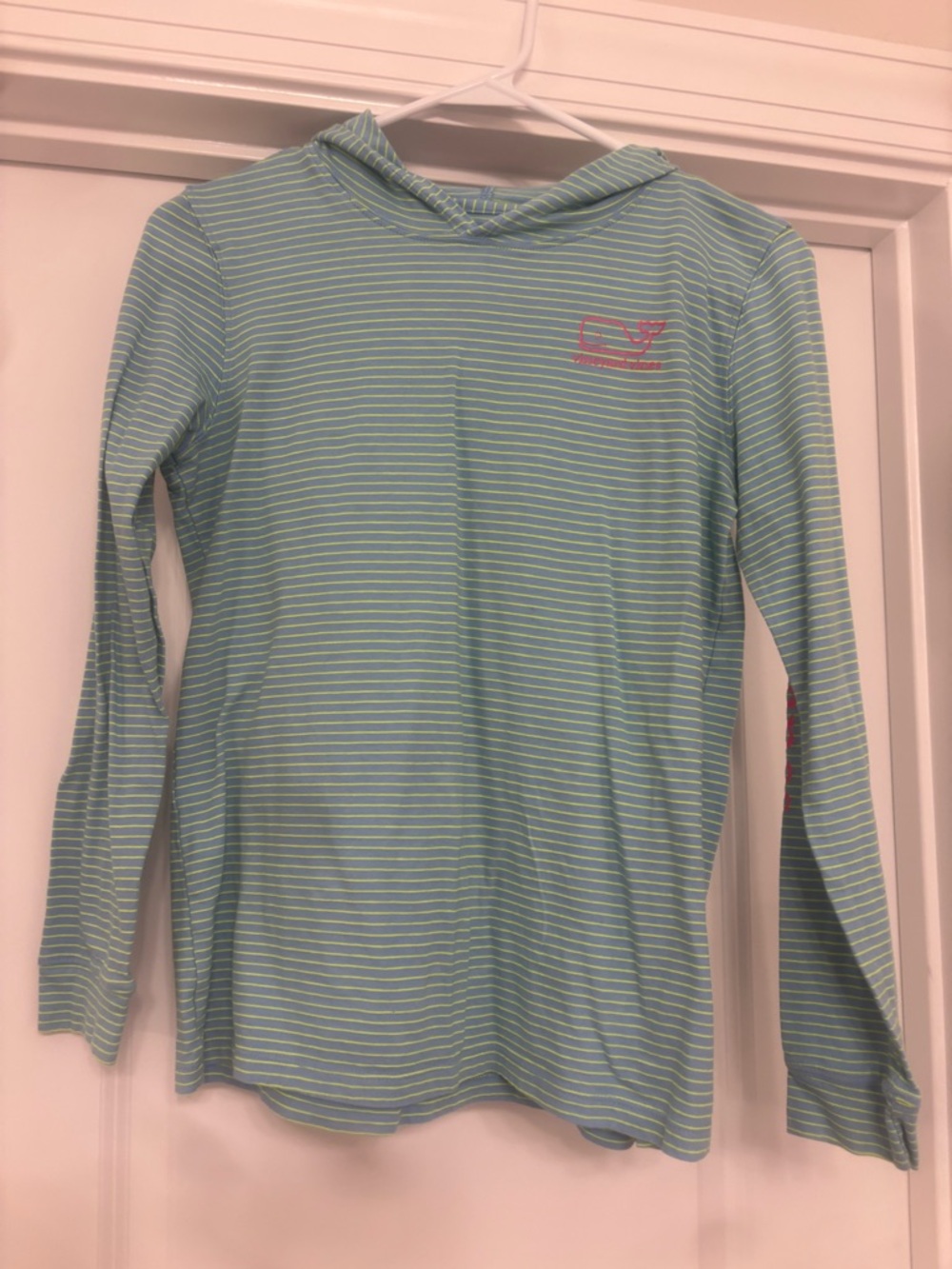 Vineyard Vines Teal with Lime Stripe Polo Hoodie-Girls Large